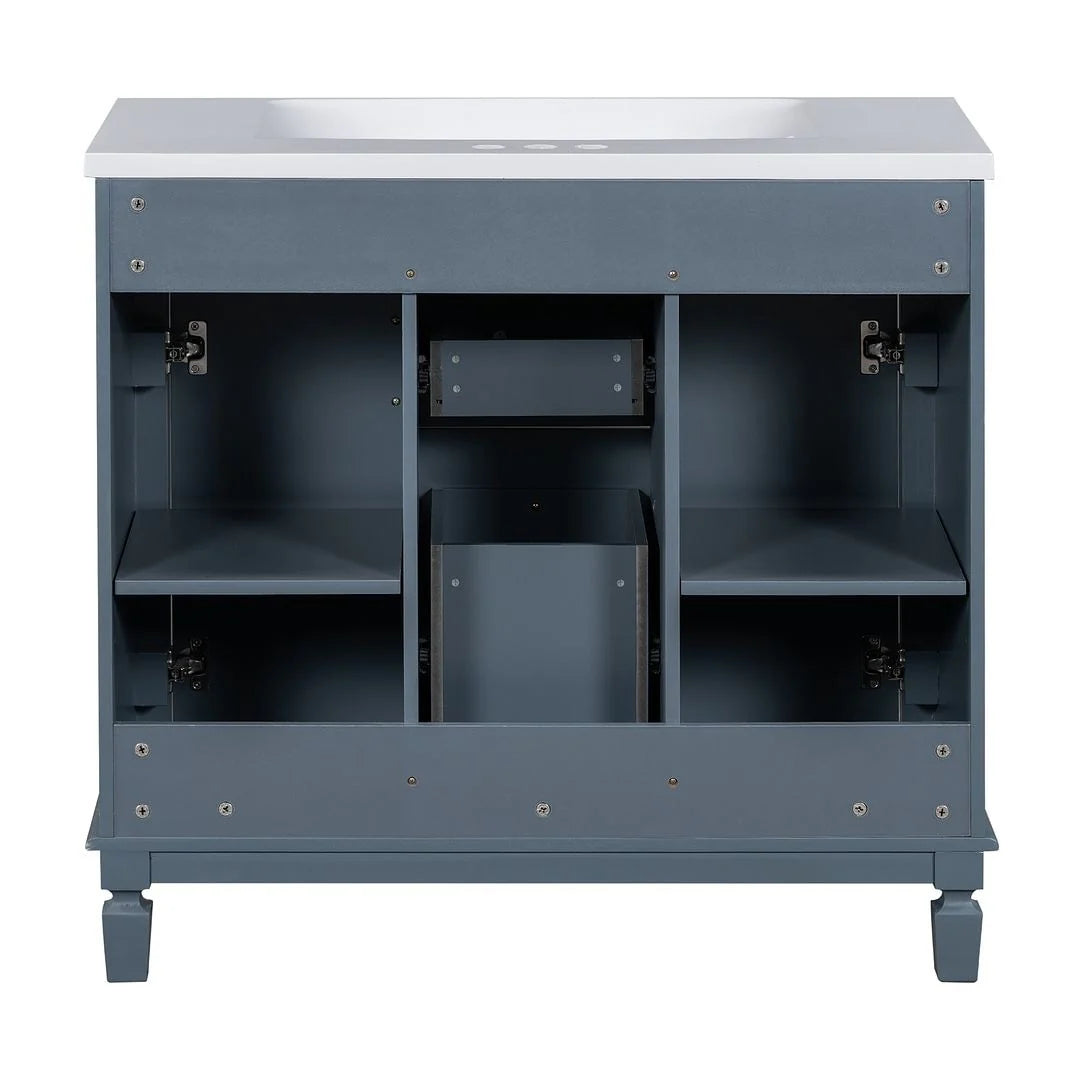 36'' Modern Bathroom Vanity with Top Sink and Mirror Cabinet,2 Doors and 2 Drawers