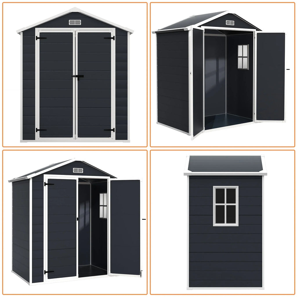 6 ft x 4 ft/6 ft x 8 ft/8 ft x 6 ft/8 ft x 10 ft All-Weather Resin Outdoor Plastic Storage Shed w/Floor, Spire Tool Shed