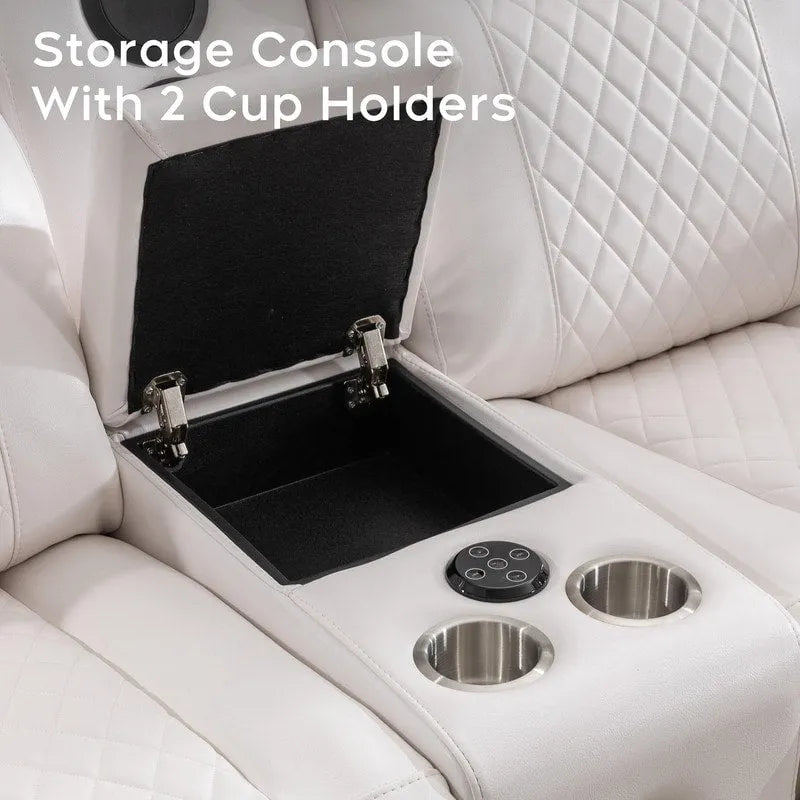 Power Reclining Sofa with Wireless Charger,Reading Light,LED Light for Living Room,Faux Leather,AC/USB Port,Cup Holder,Black