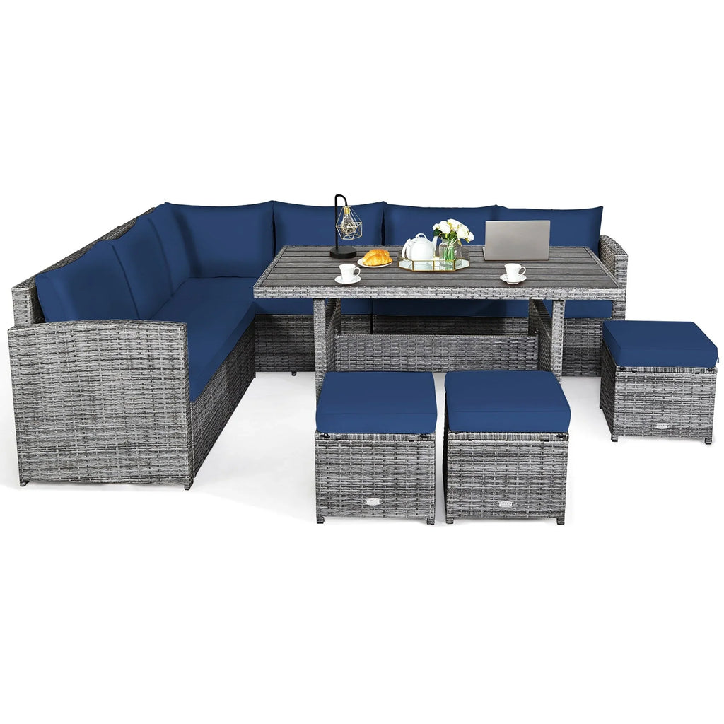 Costway 7 PCS Patio Rattan Dining Set Sectional Sofa Couch Ottoman - See Details