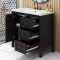 Meuble sous-vasque de salle de bain de 91 cm avec lavabo en céramique, meuble de rangement de salle de bain avec 2 portes et 3 tiroirs, 2 portes