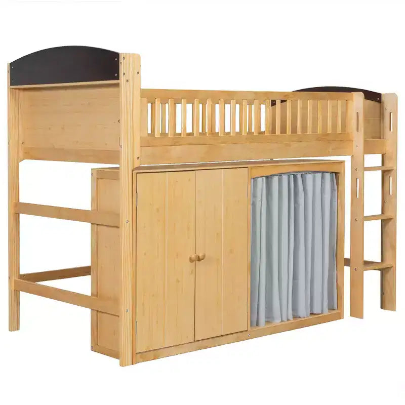 Lit mezzanine GDFStudio Bishop avec armoire de rangement, penderie et LED