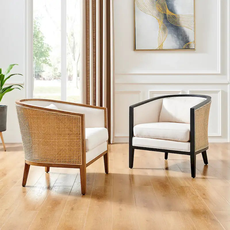 Tillman Linen Accent Arm Chair with Rattan