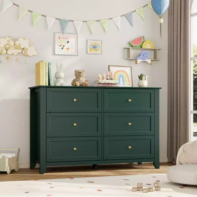 Commode à 6 tiroirs pour chambre à coucher, grande commode avec tiroirs profonds et poignées en métal, commodes modernes en bois pour entrée, couloir