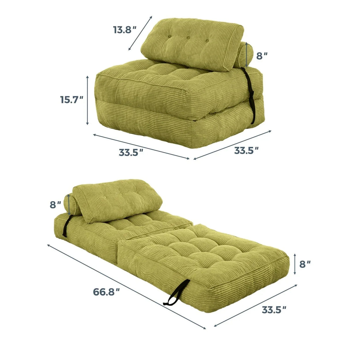 8 Corduroy Folding Couch Sofa Bed,Single