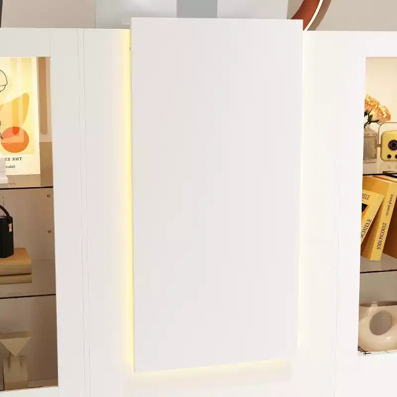 Comptoir de réception blanc Famapy avec étagères vitrées et LED
