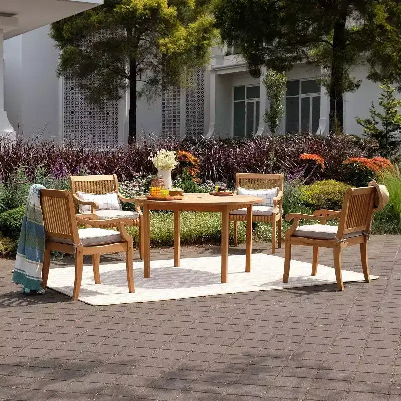 Chaise de salle à manger d'extérieur Sonoma Lane Rockport en bois de teck beige - Résistante aux intempéries avec coussin en mousse