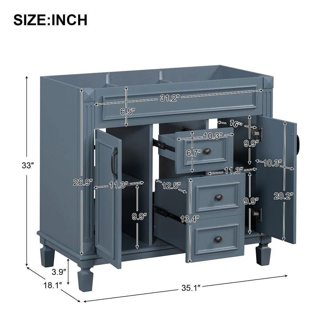 36'' Modern Bathroom Vanity with Top Sink and Mirror Cabinet,2 Doors and 2 Drawers