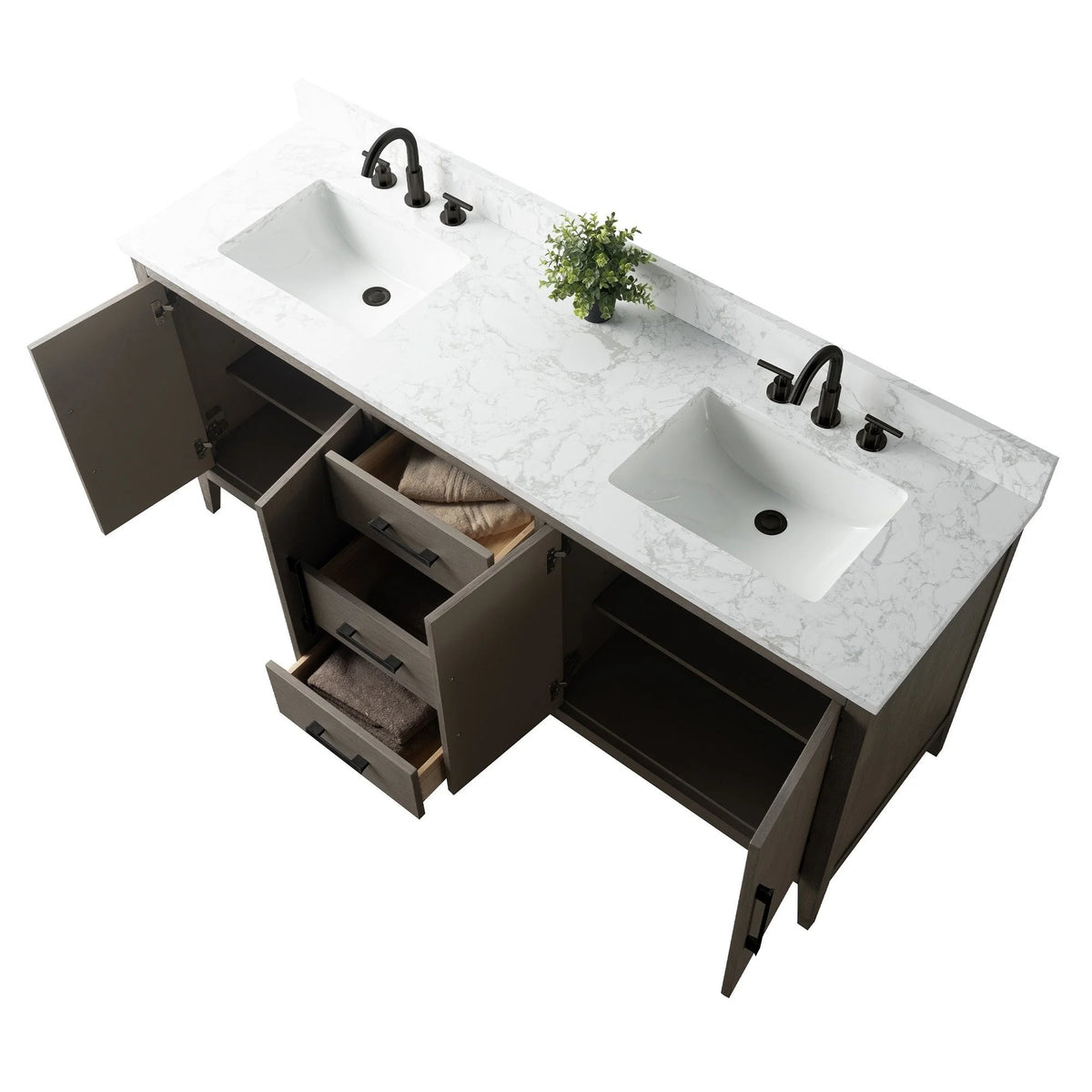 Vanity Art 72 Double Sink Bathroom Vanity Cabinet with Engineered Marble Top