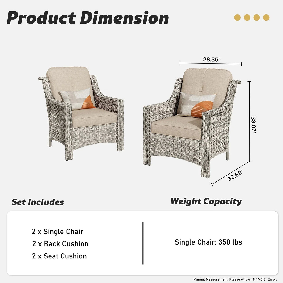 HOOOWOOO 2-piece High Back Wicker Rattan Outdoor Patio Chair Set