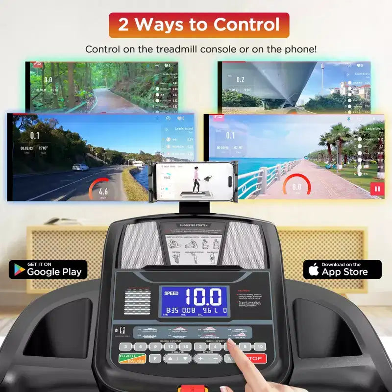 Déstockage Tapis de Course : Tapis de Course Électrique Portable avec Poignées, Inclinaison Automatique 20%, Moteur 4.5 CV, Application Bluetooth pour Maison/Bureau, Machine de Marche et Course