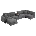 Canapé modulable surdimensionné Clihome 140'' avec pouf de rangement mobile, porte-gobelet, siège large, chargeur USB, canapé en velours côtelé en forme de U à 6 places