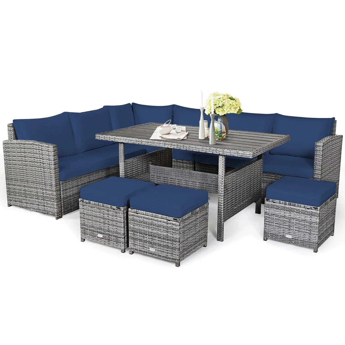 Costway 7 PCS Patio Rattan Dining Set Sectional Sofa Couch Ottoman - See Details