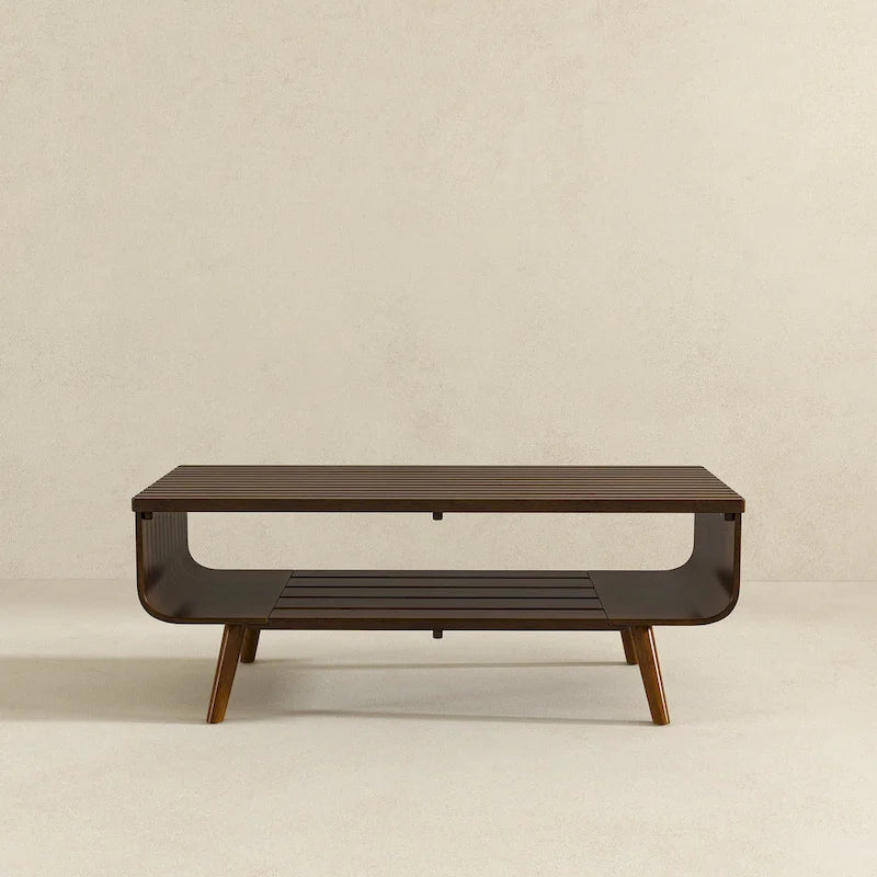 Table basse rectangulaire Adelina en bois massif de style milieu du siècle, marron