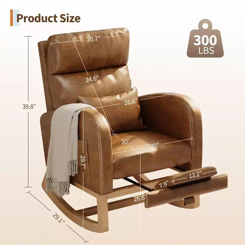Fauteuil à bascule moderne avec oreiller et poches latérales, pour salon, chambre à coucher