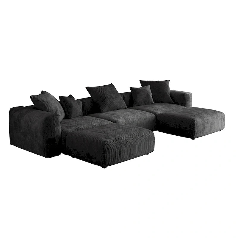 Canapé d’angle modulable 141,73, canapé en velours côtelé en U avec poufs