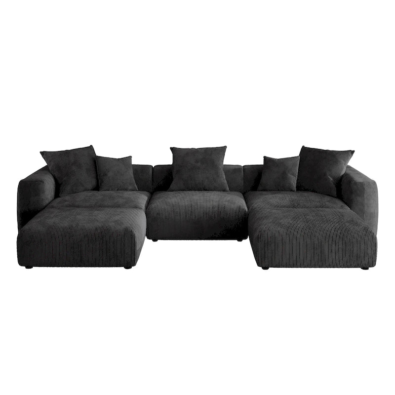 Canapé d’angle modulable 141,73, canapé en velours côtelé en U avec poufs