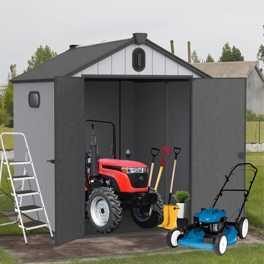 6 ft x 4 ft/6 ft x 8 ft/8 ft x 6 ft/8 ft x 10 ft All-Weather Resin Outdoor Plastic Storage Shed w/Floor, Spire Tool Shed