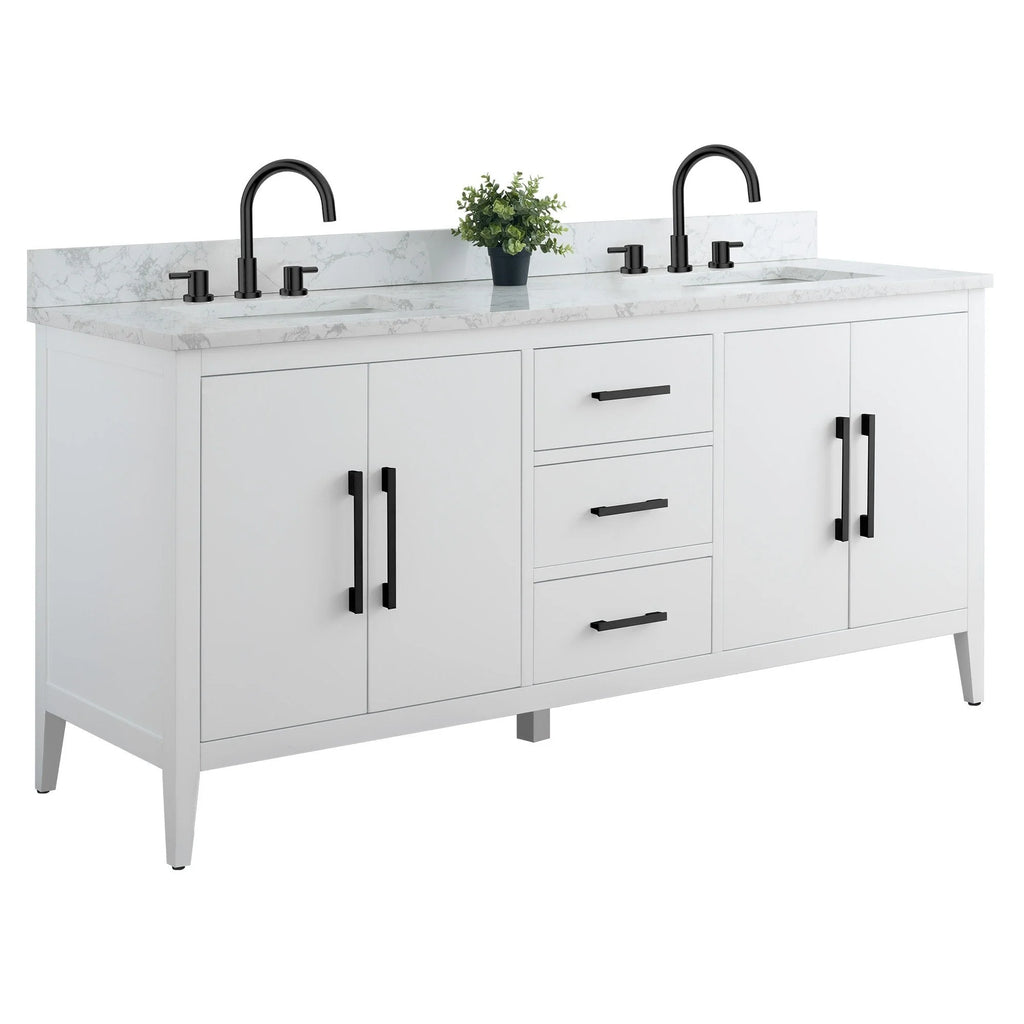 Vanity Art 72 Double Sink Bathroom Vanity Cabinet with Engineered Marble Top