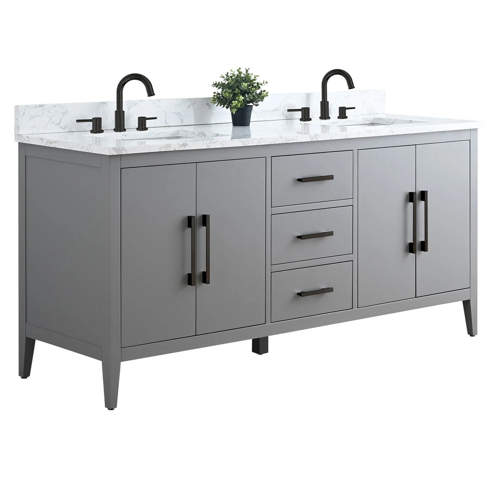 Vanity Art 72 Double Sink Bathroom Vanity Cabinet with Engineered Marble Top