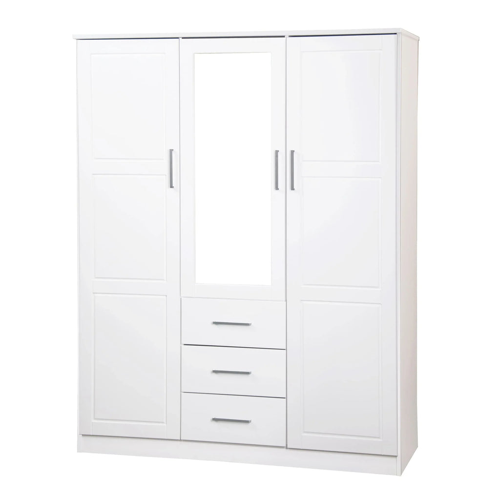 Palace Imports 100% Solid Wood Cosmo 3-Door Wardrobe Armoire with Solid Wood or Mirrored Doors