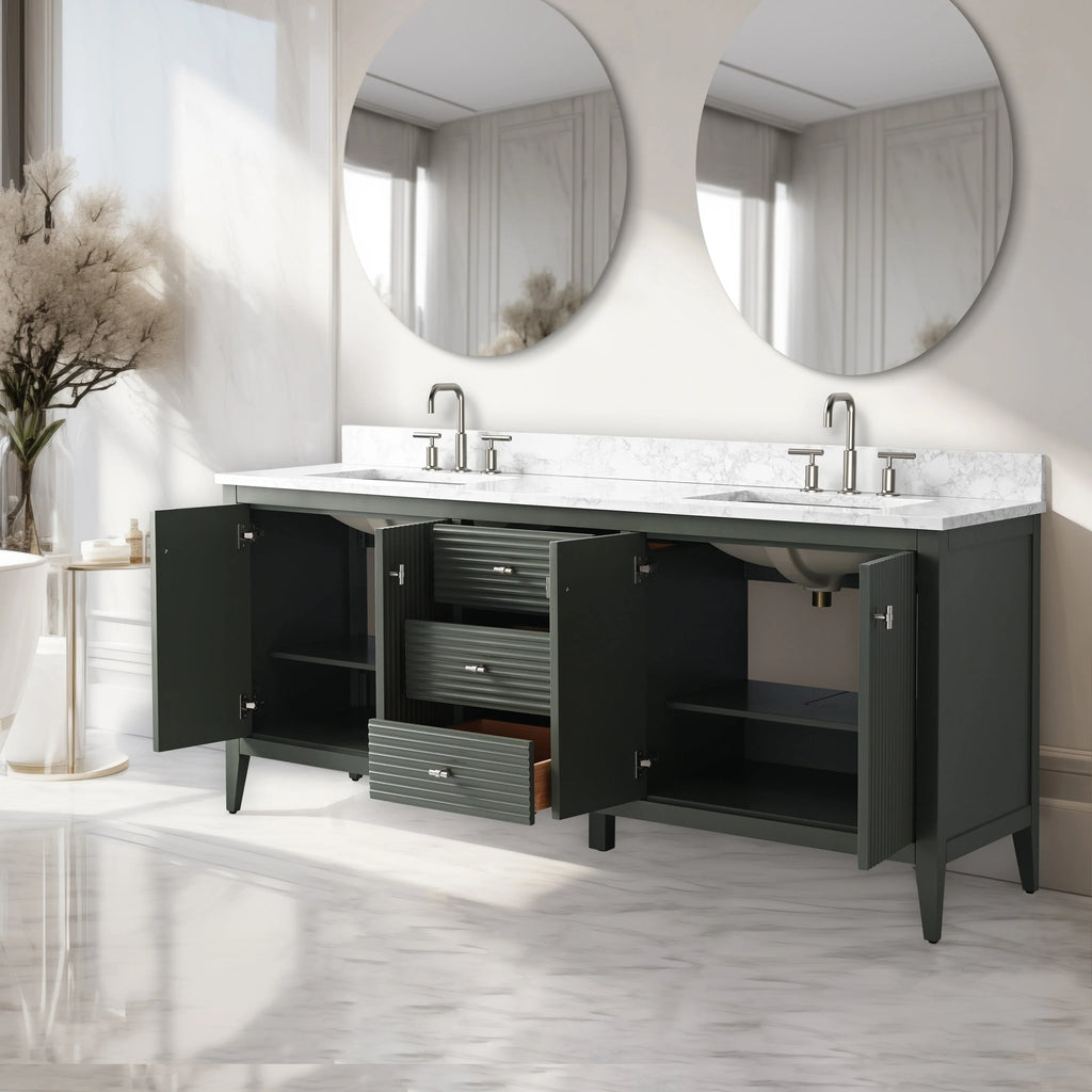Vanity Art 72 Double Sink Bathroom Vanity Cabinet with Engineered Marble Top