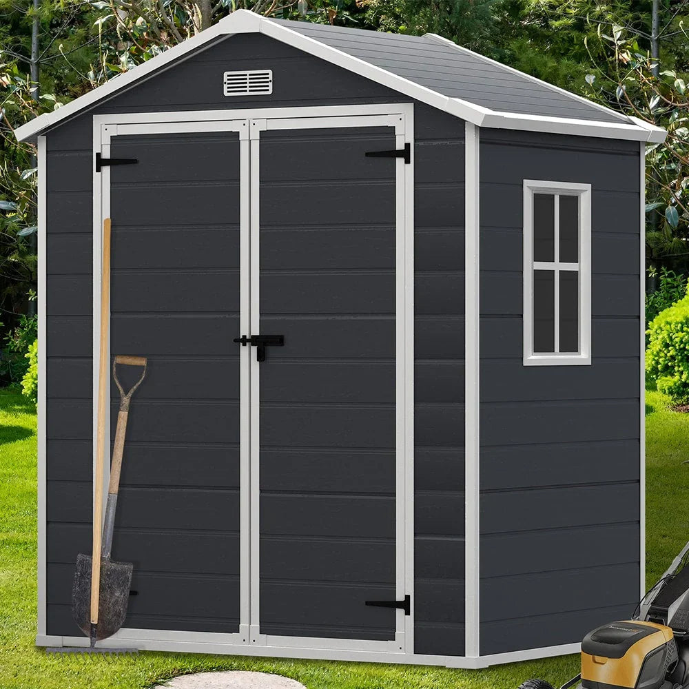 6 ft x 4 ft/6 ft x 8 ft/8 ft x 6 ft/8 ft x 10 ft All-Weather Resin Outdoor Plastic Storage Shed w/Floor, Spire Tool Shed