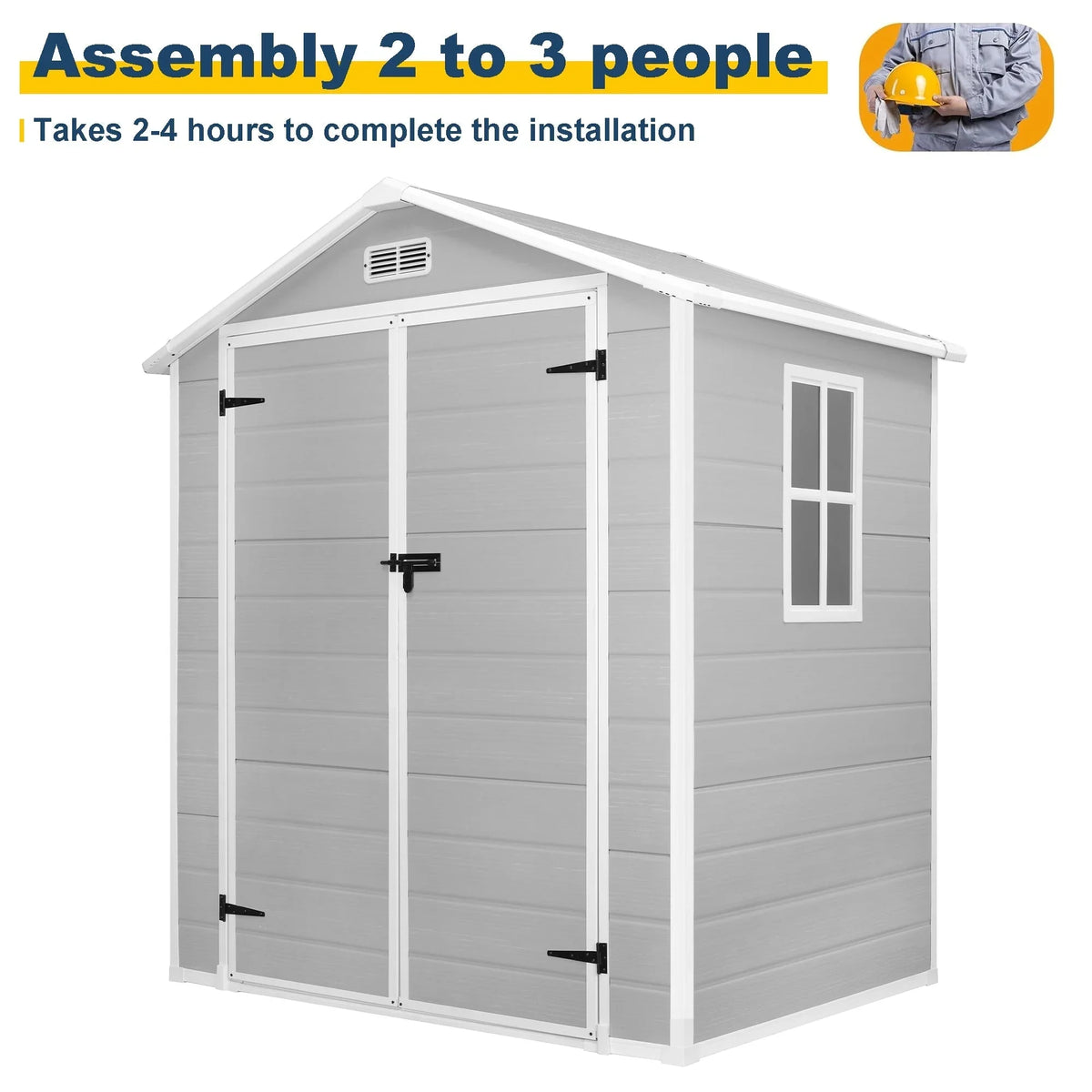 6 ft x 4 ft/6 ft x 8 ft/8 ft x 6 ft/8 ft x 10 ft All-Weather Resin Outdoor Plastic Storage Shed w/Floor, Spire Tool Shed
