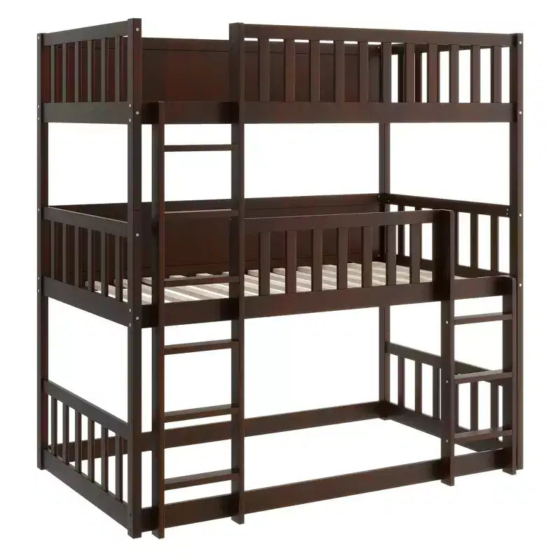 Lit superposé triple pour enfants, lit superposé trois places détachable avec échelle et barrière de sécurité, se sépare en 3 lits