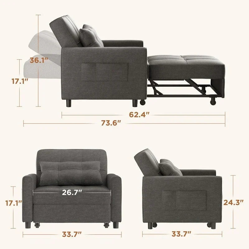 3-in-1 Adjustable Sleeper Sofa Bed, Pull Out Chair Sofa, Convertible Folding Bed for Living Room