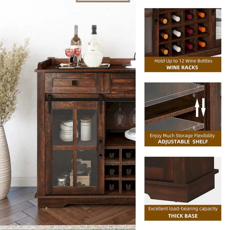 53 Meuble de rangement de cuisine avec porte de grange, buffet, bar à café et casier à vin