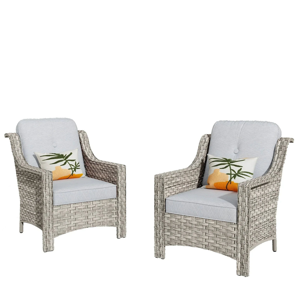 HOOOWOOO 2-piece High Back Wicker Rattan Outdoor Patio Chair Set