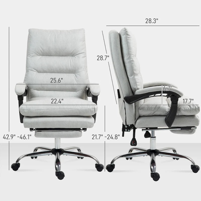 Fauteuil de bureau massant inclinable avec chauffage et vibrations | Microfibre | Blanc crème