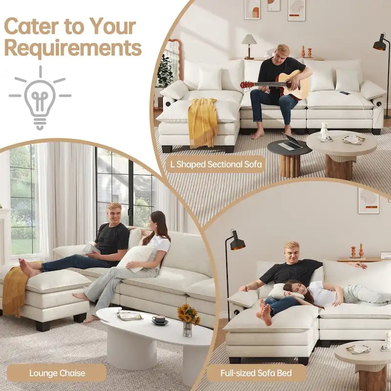 Canapé sectionnel modulaire - Canapé-lit sectionnel convertible avec méridienne pour appartement