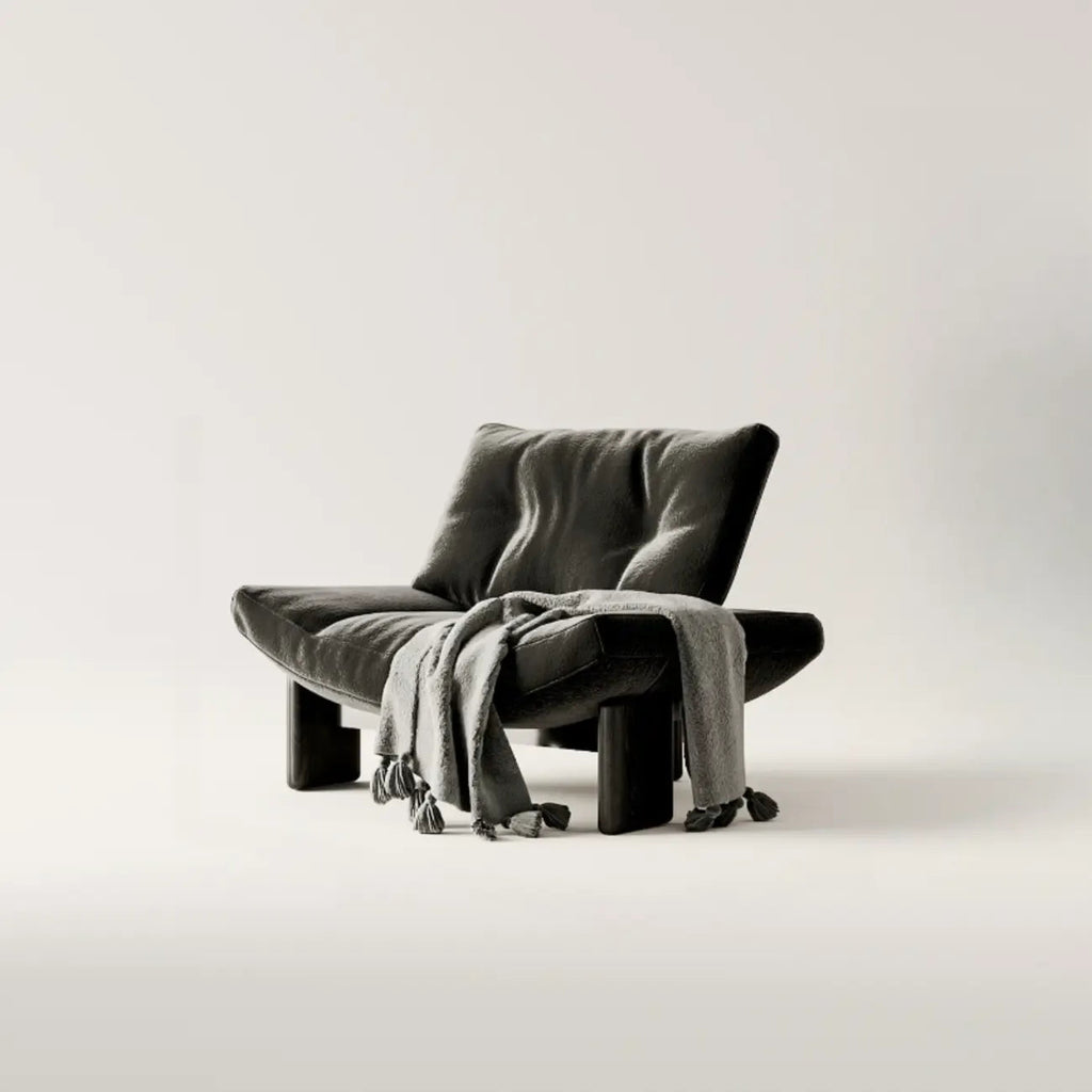 Fauteuil d'appoint contemporain en chenille noire capitonnée sans accoudoirs