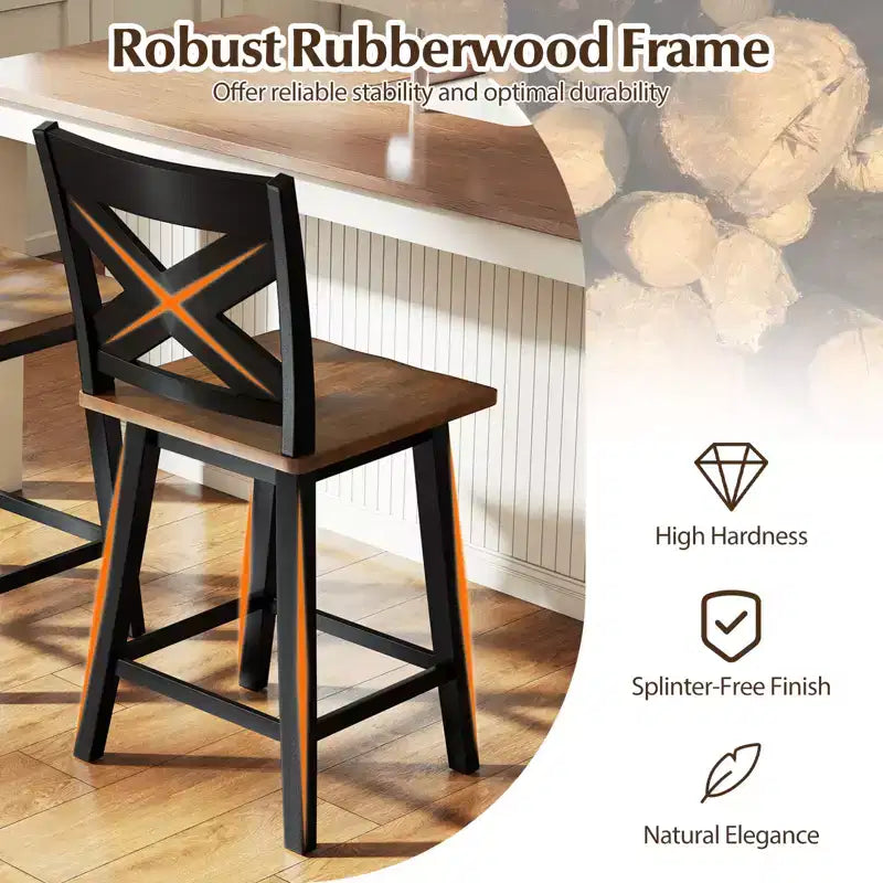 Lot de 4 tabourets de bar pivotants Costway 61 cm avec dossier et grand repose-pieds pour îlot de cuisine