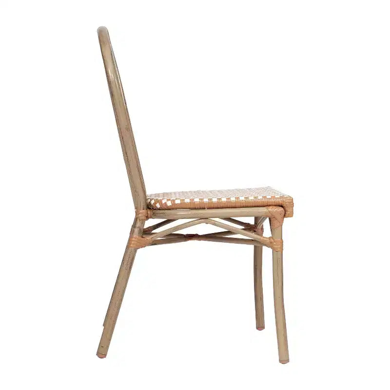 Chaise empilable de bistrot Thonet commerciale intérieure/extérieure Flash Furniture Lourdes, rotin synthétique et cadre en aluminium