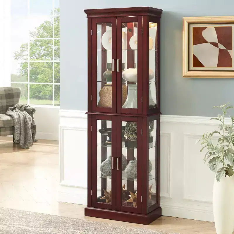 Vitrine, meuble vitrine avec 6 étagères réglables et portes en verre trempé, meuble haut pour salon, chambre à coucher