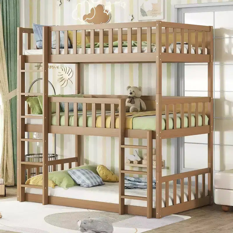 Lit superposé triple pour enfants, lit superposé trois places détachable avec échelle et barrière de sécurité, se sépare en 3 lits