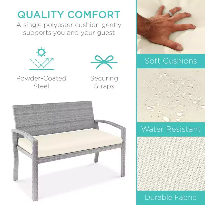 Banc de jardin en osier d'extérieur 2 places Best Choice Products avec coussin, capacité de 317 kg