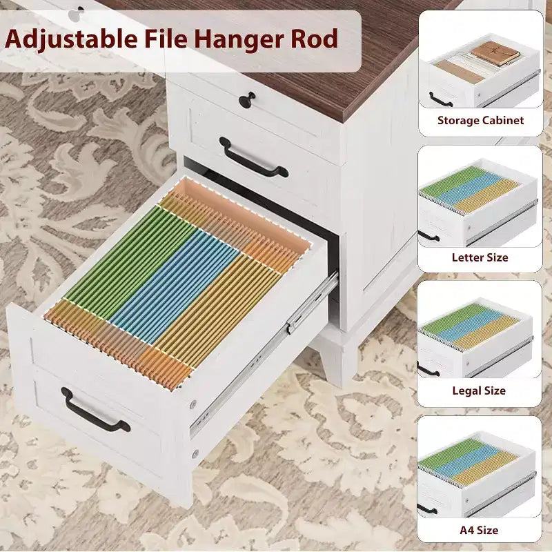 Bureau de travail style Ferme avec station de charge et classeur, 136 cm