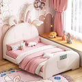 Lit de princesse lapin capitonné double, Lit plateforme avec tête de lit et pied de lit, Blanc