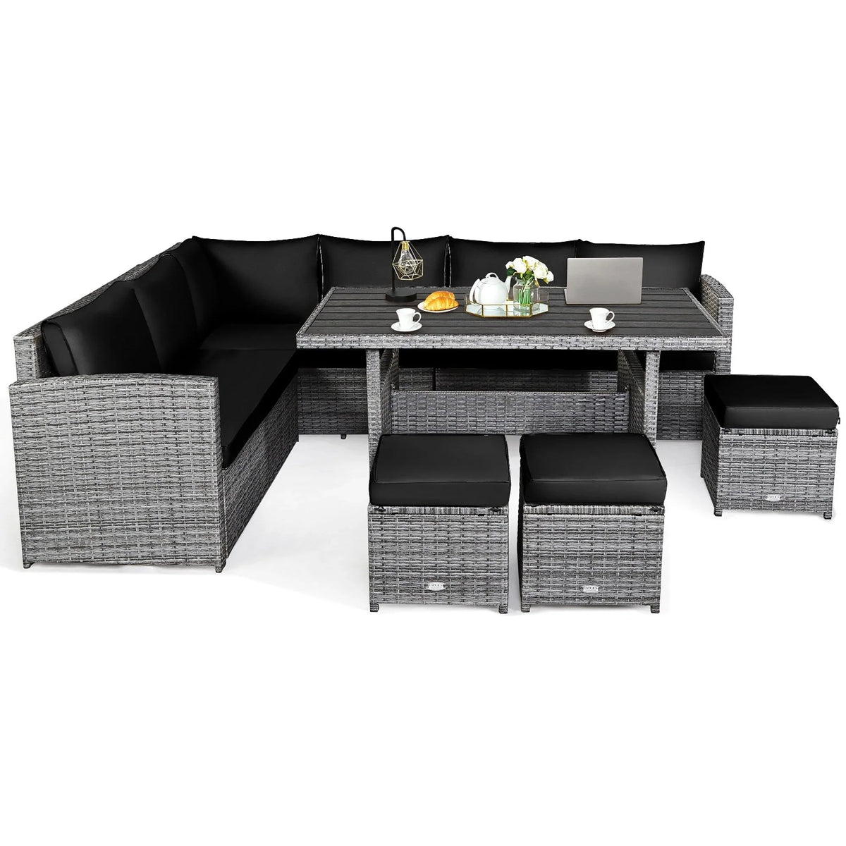 Costway 7 PCS Patio Rattan Dining Set Sectional Sofa Couch Ottoman - See Details