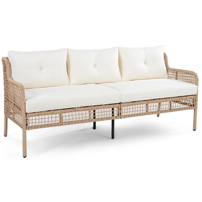 Ensemble de conversation en rotin d'extérieur 4 pièces avec fauteuils pivotants et table basse