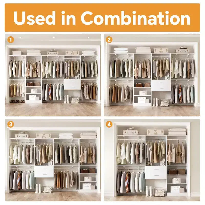 Freestanding Closet System with 8 Hannging Rods and Drawers, Hanging Closet Organizer with 10 Shelves