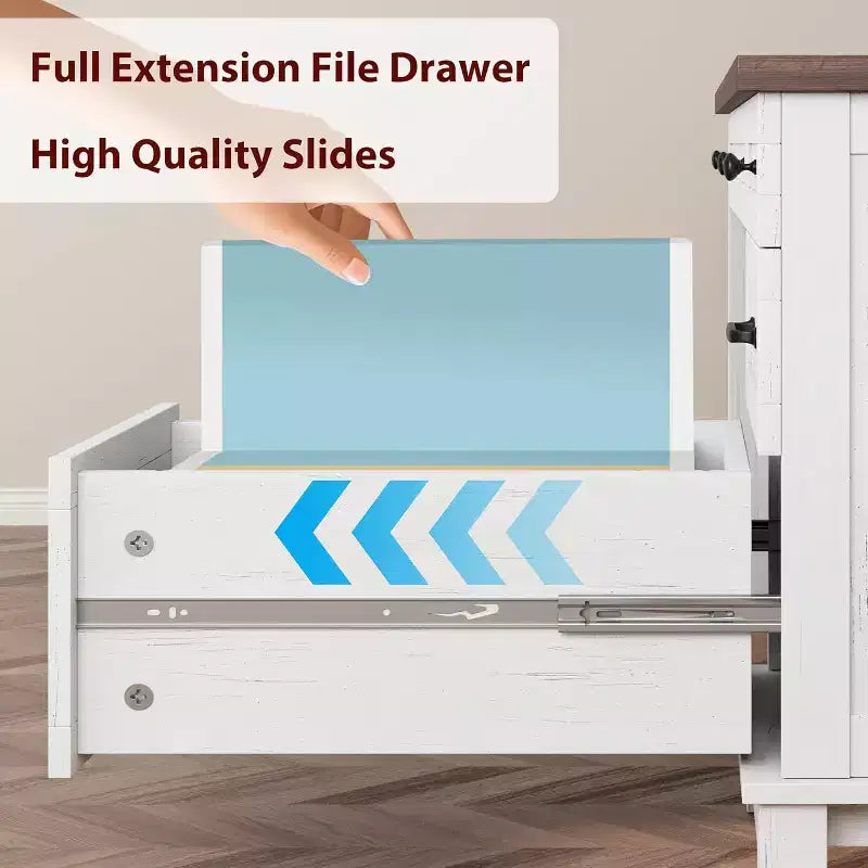 Bureau de travail style Ferme avec station de charge et classeur, 136 cm
