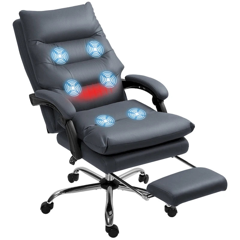 Fauteuil de bureau massant inclinable avec chauffage et vibrations | Microfibre | Blanc crème