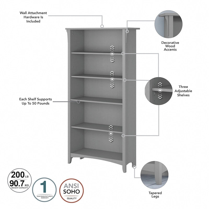 Bibliothèque haute Salinas à 5 étagères (Lot de 2) par Bush Furniture