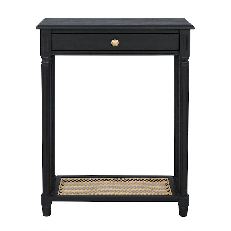 Table d'appoint console à 1 tiroir en bois massif et étagère en cannage Lenora par East at Main