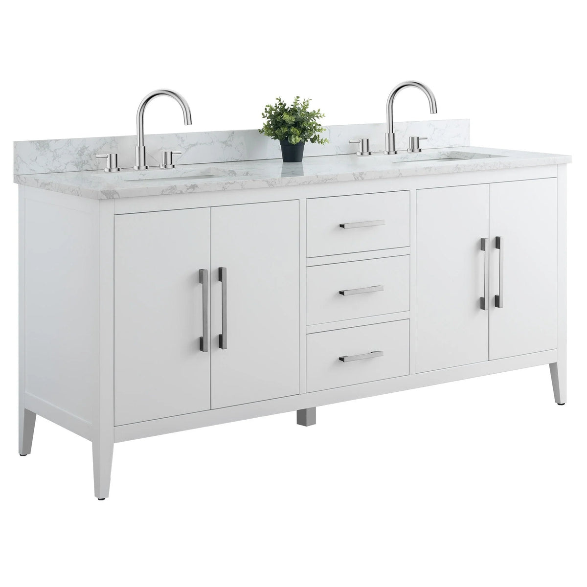 Vanity Art 72 Double Sink Bathroom Vanity Cabinet with Engineered Marble Top
